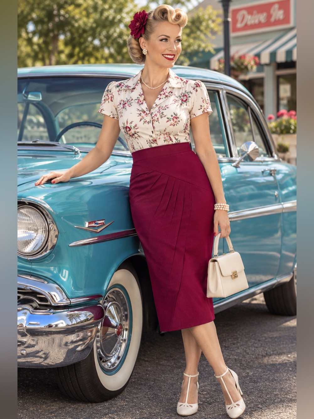 Emese-Raspberry 1950's Wiggle Skirt by Miss Candyfloss